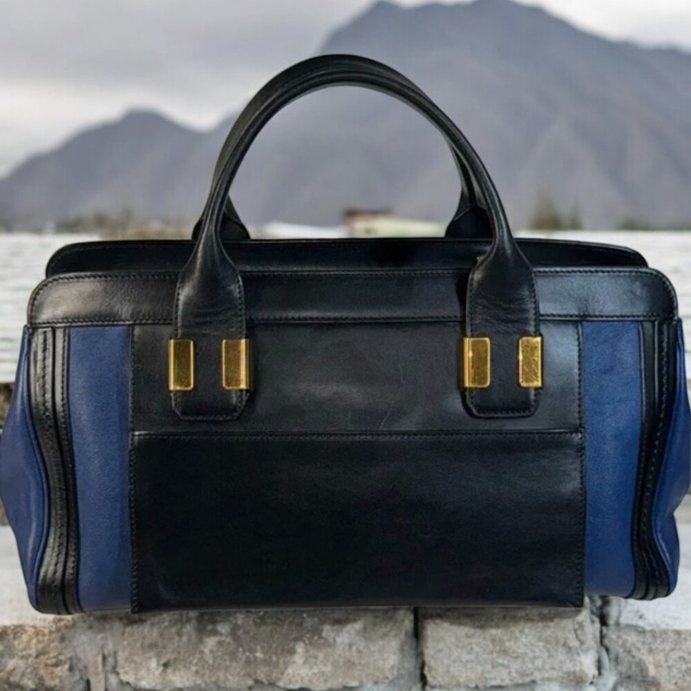 Chloe Blue and Black Leather Satchel - Picture 3 of 16